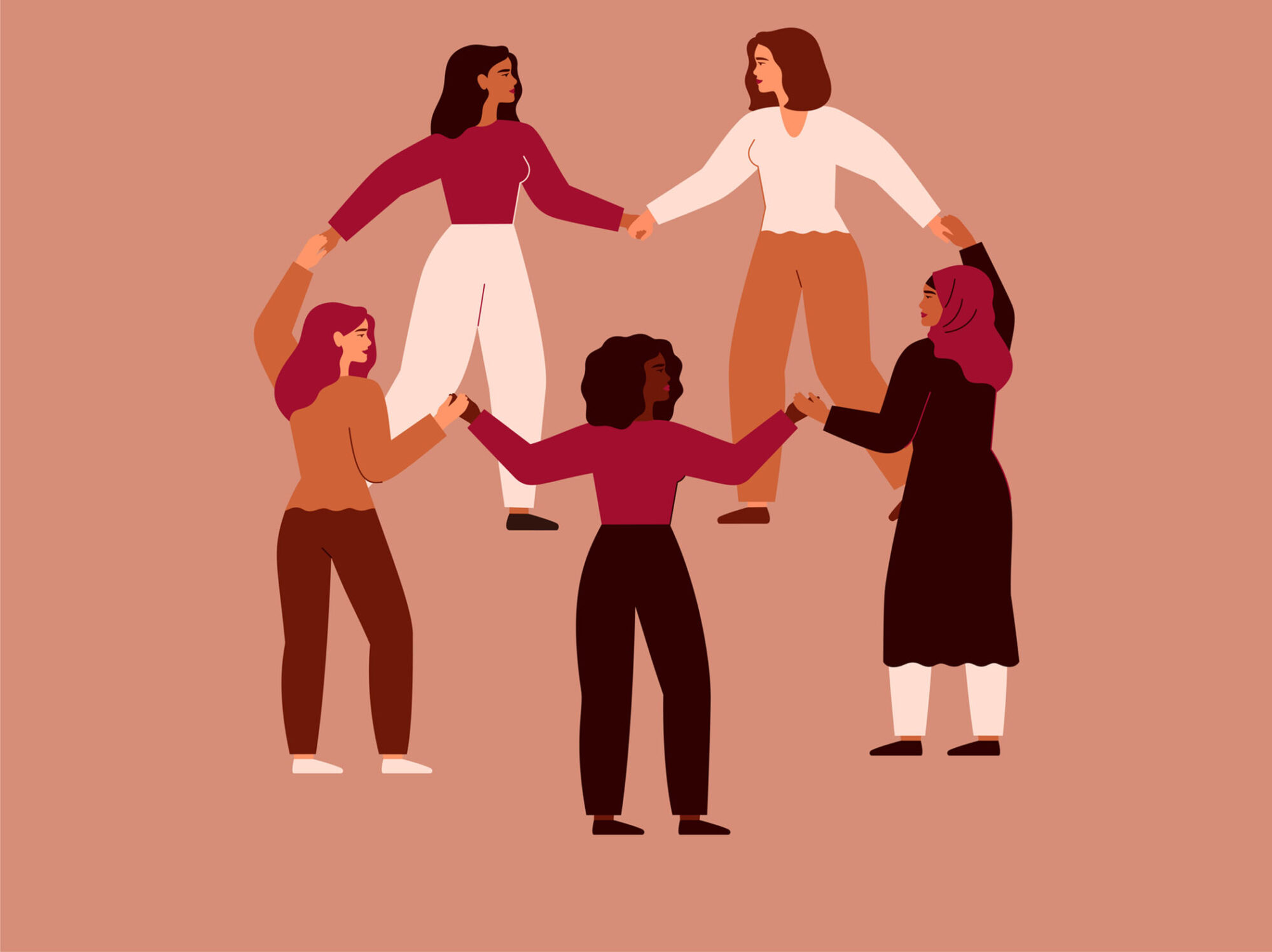 Illustration von Frauen, die sich an den Händen halten - Symbolbild Zusammenhalt - femtastics